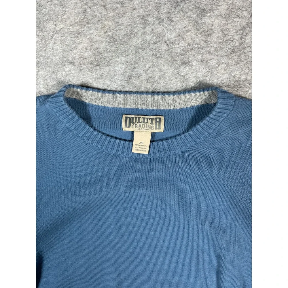Duluth Trading Co Mens Blue Long Sleeve Crew Neck Sweater 2XL Cotton Blend